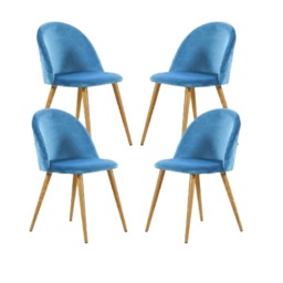 Set of 4 Lucia Velvet Dining Chairs - Ergonomic Modern Accent Seat with Wooden Legs, Upholstered Comfortable Living Room or Kitchen Chair Blue Royal Blue