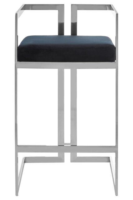 Orsina Black Velvet Bar Stool With Silver Frame, Art Deco Inspired Stainless Steel Bar Stool, Modern Velvet Seat
