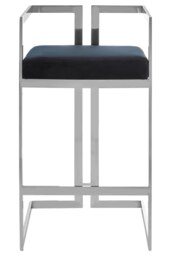 Orsina Black Velvet Bar Stool With Silver Frame, Art Deco Inspired Stainless Steel Bar Stool, Modern Velvet Seat