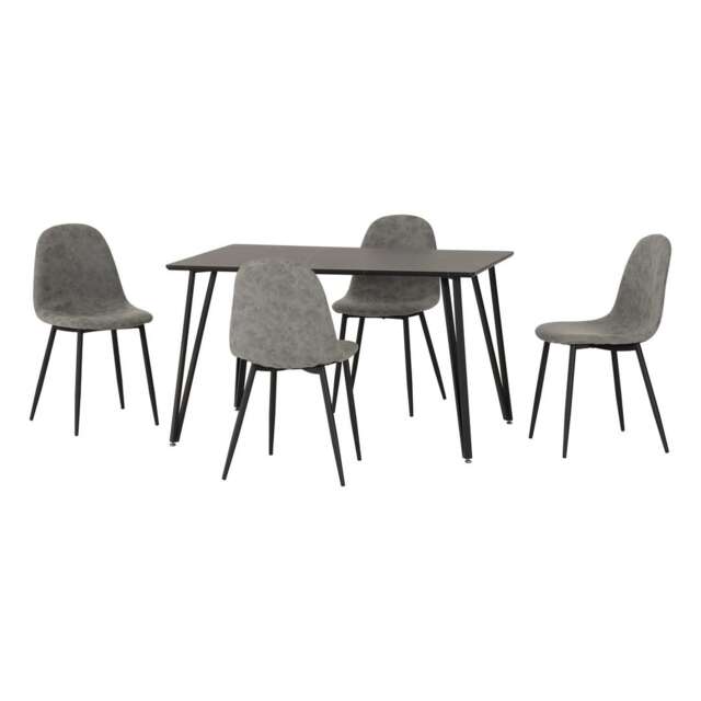 Marlow & Athens Indoor Dining Set with 4 Chairs - Black Marble - Grey Grey Black Marble/Grey Faux Leather 5