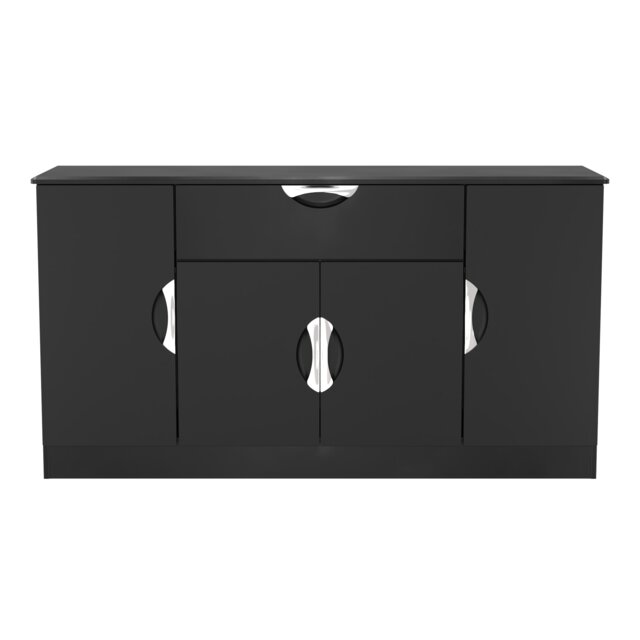 Holborn 4 Door 1 Drawer Wide Sideboard in Black Gloss & Black (Ready Assembled) Black Black Gloss & Black