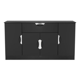 Holborn 4 Door 1 Drawer Wide Sideboard in Black Gloss & Black (Ready Assembled) Black Black Gloss & Black