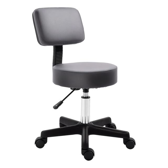 HOMCOM Beautician's Swivel Salon Chair with Padded Seat Back 5 Wheels Adjustable Height Salon Hairdressers Tattoo Spa Rolling Cushion Professional 35cm Grey