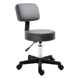 HOMCOM Beautician's Swivel Salon Chair with Padded Seat Back 5 Wheels Adjustable Height Salon Hairdressers Tattoo Spa Rolling Cushion Professional 35cm Grey