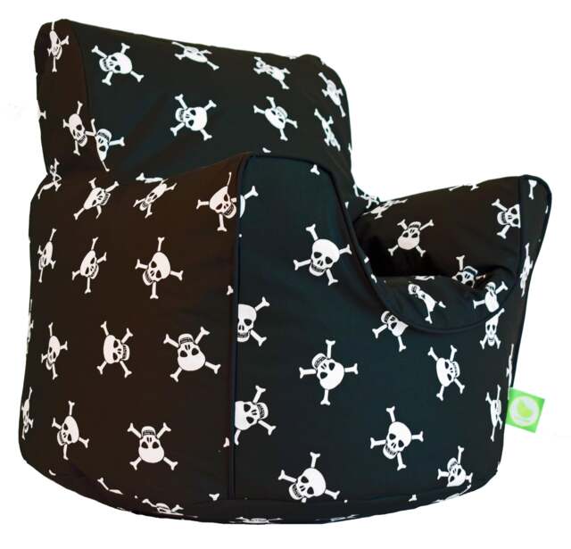 Bean Lazy Black Pirate Skull and Crossbones Bean Bag Armchair Child Teen Size