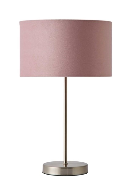ValueLights Charlie Brushed Chrome Table Lamp Pink Velvet Shade & Bulb Pink