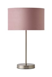 ValueLights Charlie Brushed Chrome Table Lamp Pink Velvet Shade & Bulb Pink