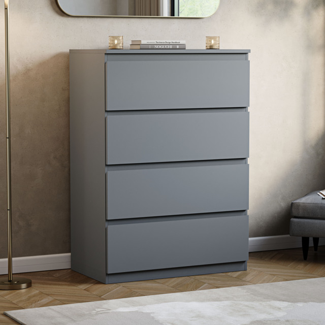Vida Designs Denver 4 Drawer Chest of Drawers Bedroom Storage, Grey