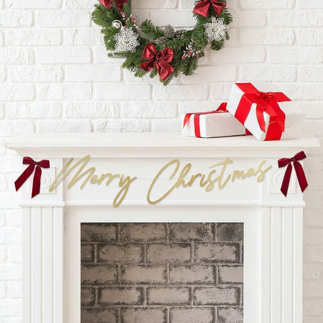 Gold 'Merry Christmas' Card Banner With Velvet Bows 2m Multi