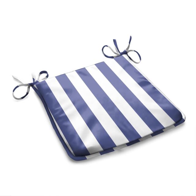 Wide Striped Outdoor Tapezoid Shape Seat Pad Blue