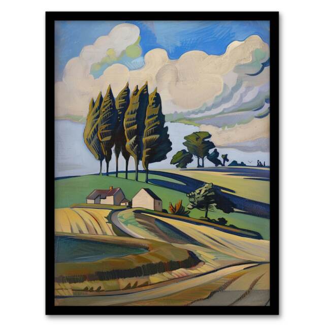 Cotswolds Windy Day Countryside English Black Framed Wall Art Print A4