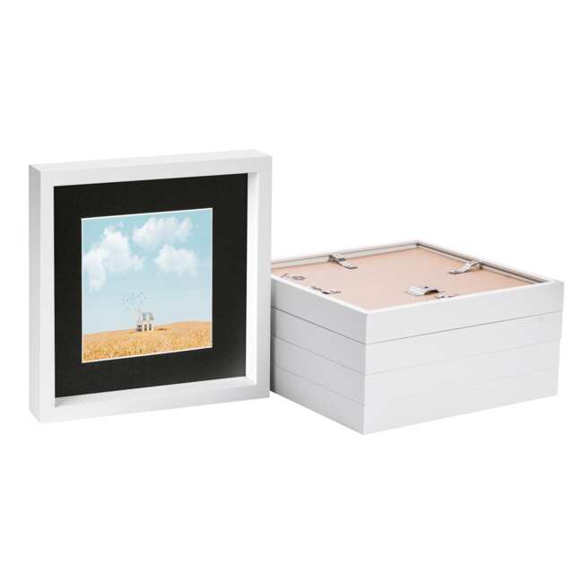 "Nicola Spring 10 x 10"" Photo Frames - Black Mount 3D Photo Frame Picture Frame Box Portrait Display Case & Spacer (53 x 53cm) x5"