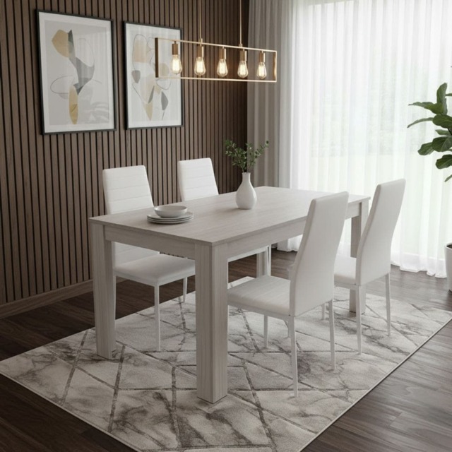 Dining Table With 4 Chairs Modern Kitchen Dining Table and 4 White Faux Leather Dining Chairs