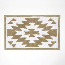 Homescapes Natural and White Bath Mat Cotton Aztec Design - 50 x 80 cm White