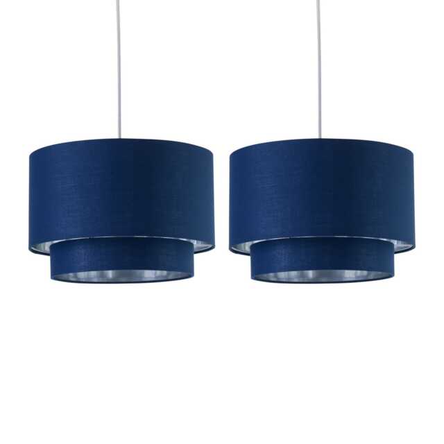 Set of 2 Kozy - Navy Blue and Silver 30cm Pendant Shades Blue Silver Large 2