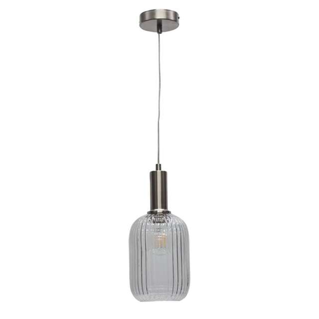 Batley - Clear Ribbed Glass Satin Nickel Deco Pendant Fitting
