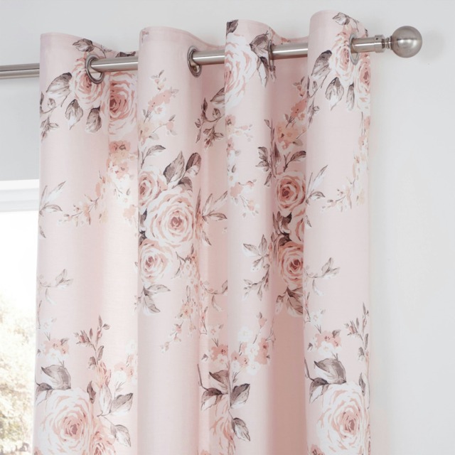 Catherine Lansfield Canterbury Floral 66x72 Inch Lined Eyelet Curtains Blush Pink Pink Blush Pink