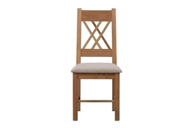 Bologna Oak Pair of Natural Oak Dining Chairs - Fabric Seat - L48 x W66 x H109 cm Brown