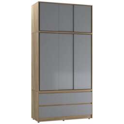 120cm 3 Sliding Doors Children Kids Wardrobe Bedroom Storage Closet Hanging Rail Multi Oak with Grey Doors 1