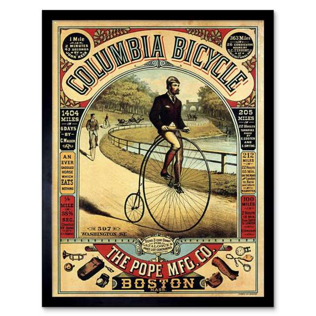 Penny Farthing Bicycle Boston USA Vintage Retro Framed Wall Art Print