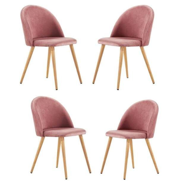 Set of 4 Lucia Ergonomic Velvet Dining Chairs with Wooden Legs, Modern Upholstered Accent Chair Red Rose