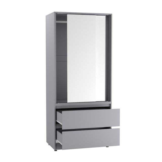 URBNLIVING 2 Sliding Door Wardrobe With 2 Drawers And Hanging Rail Grey White Doors 1