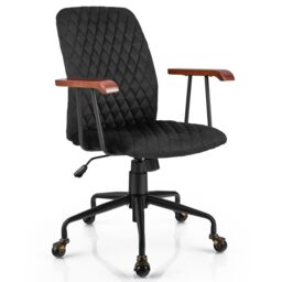 COSTWAY Mid back Computer Desk Chair Velvet Office Chair Ergonomic Black