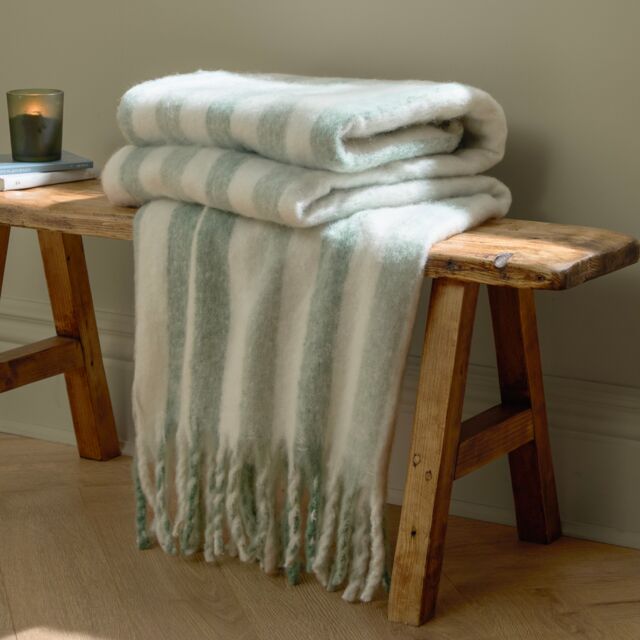 Wylder Beechwood Cotton Woven Stripe Throw, Moorland Green Green Moorland Green L 1