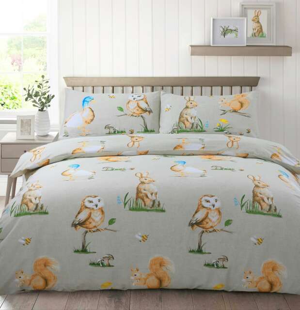 Velosso Country Animals Printed Cotton Blend Grey Duvet Cover and Pillowcase Set Grey Double
