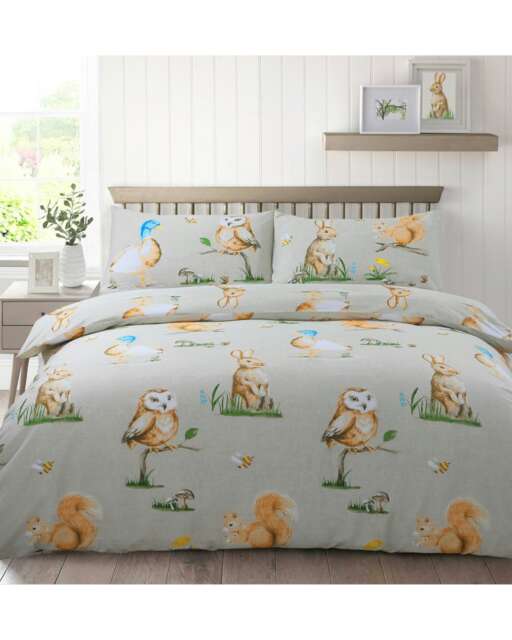 Velosso Country Animals Printed Cotton Blend Grey Duvet Cover and Pillowcase Set Grey Double