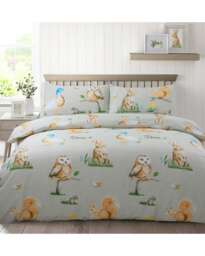 Velosso Country Animals Printed Cotton Blend Grey Duvet Cover and Pillowcase Set Grey Double