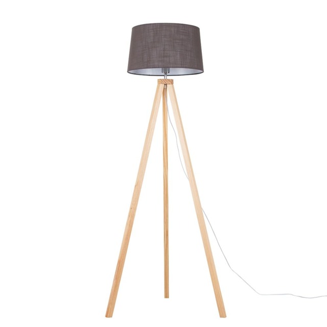 ValueLights Barbro Light Wood Tripod Floor Lamp Grey Doretta Shade and Bulb