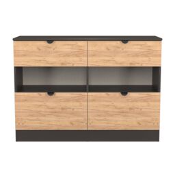 Norway 4 Drawer Open Midi Chest in Gold Craft Oak & Graphite (Ready Assembled) Grey Gold Craft Oak & Graphite