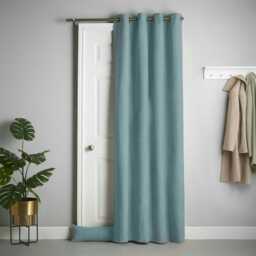 Velvet Chenille Thermal Fleece Lined Single Ring Top Door Curtain - 137cm x 213cm - Teal