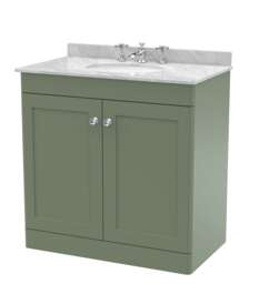 Balterley Swynnerton Traditional 2 Door Floor Standing Vanity Unit with Marble Basin, Satin Green, 800mm
