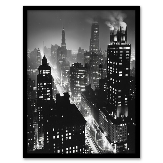 Gotham City Black White Cityscape Concept Art Black Framed Wall Art Print A4