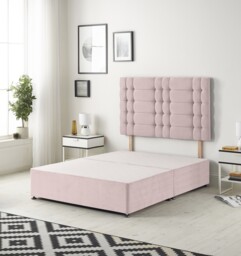 Astoria Divan Bed Base with 30 Inch Diamonte Button Headboard Plush Velvet Pink Pink King
