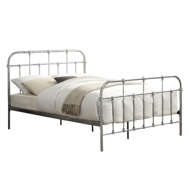 Camden Victorian Hospital Style Distressed Silver Steel Effect Metal Bed Frame Silver Distressed Silver Double