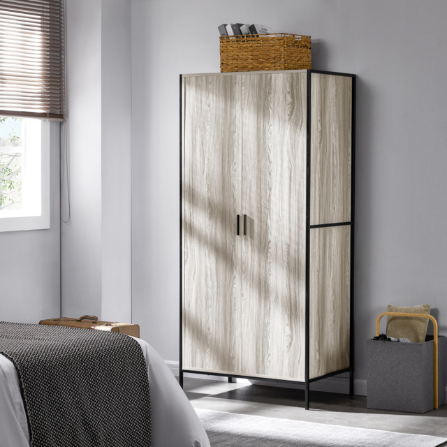 Vida Designs Brooklyn 2 Door Wardrobe With Shelf & Clothes Rail, Grey