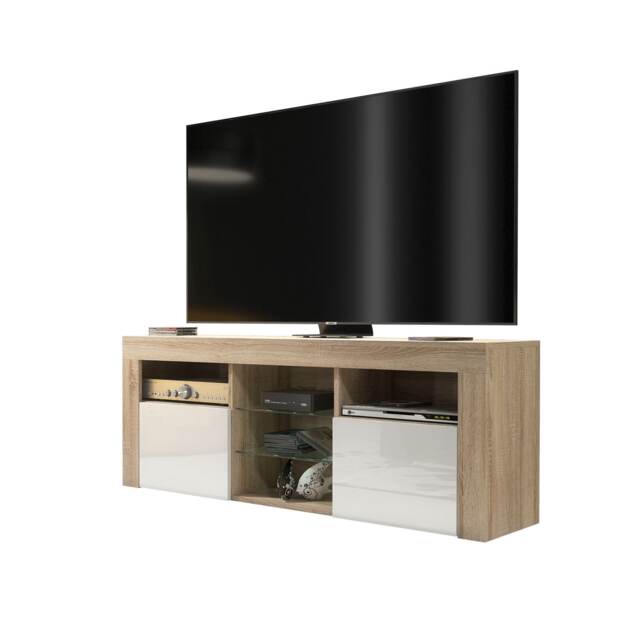 TV Unit TV Stand Oak White Gloss Media Console Sideboard Storage Cabinet 145cm