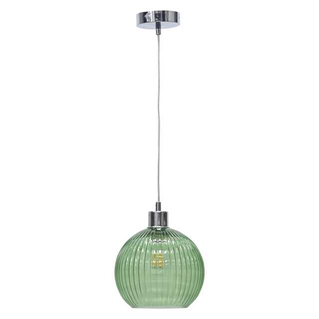 Betchley - Green Ribbed Glass Globe with Chrome Pendant Fitting Green Green 1