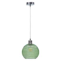 Betchley - Green Ribbed Glass Globe with Chrome Pendant Fitting Green Green 1