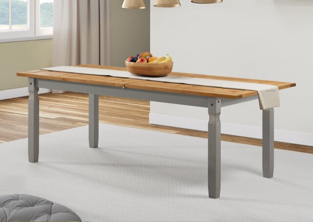 Mercers Furniture Corona Grey Wax Large Extending Dining Table Solid Wood Pine Wooden Extendable Kitchen with Mexican Styling