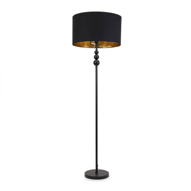 ValueLights Marissa Black and Metallic Gold Shade with Black Stacked Ball Floor Lamp Black