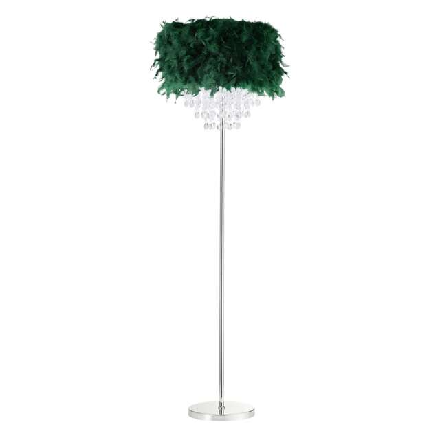 Chandelier Style Forest Green Feather Floor Lamp with Waterfall Drops