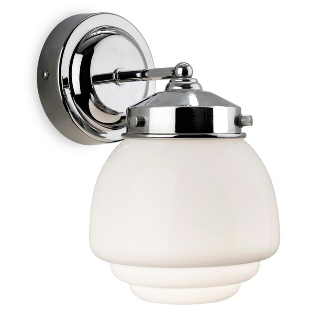 Art 1 Light Bathroom Indoor Wall Light Chrome, Opal White Glass IP44, E27
