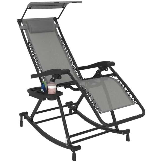 Outsunny Folding Recliner Chair Outdoor Lounge Rocker Zero-Gravity Seat, Grey