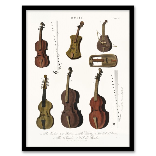 "Violin Viola Cello Encyclopedia Londinensis Framed Wall Art Print 12X16"""