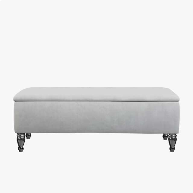 Lisbon Plain 90cm Ottoman Storage Bench - Plush Velvet Shoe Bench - Silver Upholstery Footstool with Storage