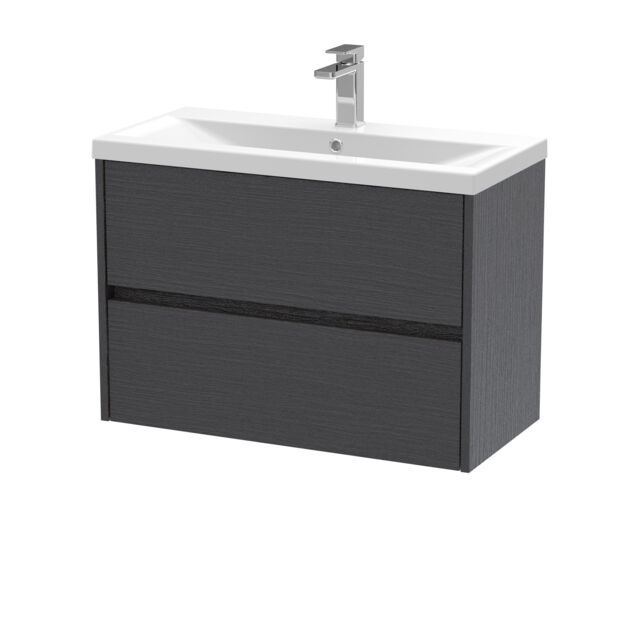 Balterley Square Wall Hung 2 Drawer Vanity Unit & Ceramic Basin - Woodgrain Graphite Grey Graphite Grey Woodgrain
